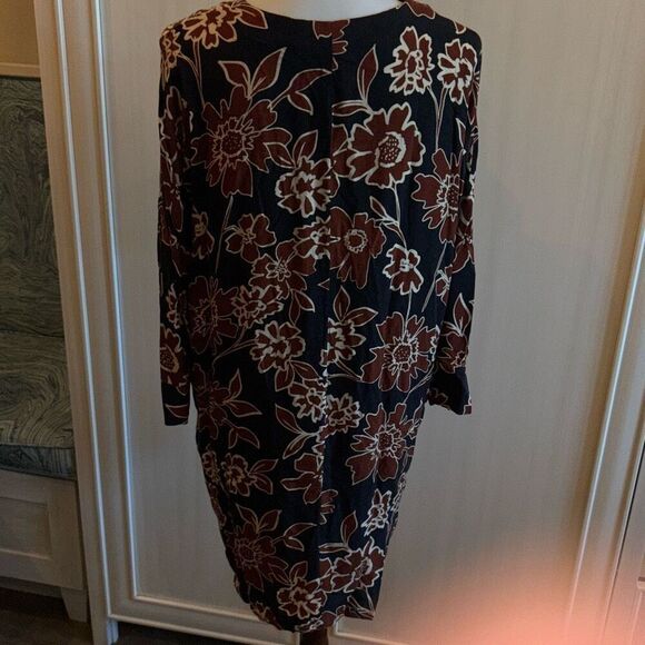 ZARA floral print 3/4 sleeve tunic shirt dress Sz S pockets borwn/black - Picture 6 of 12